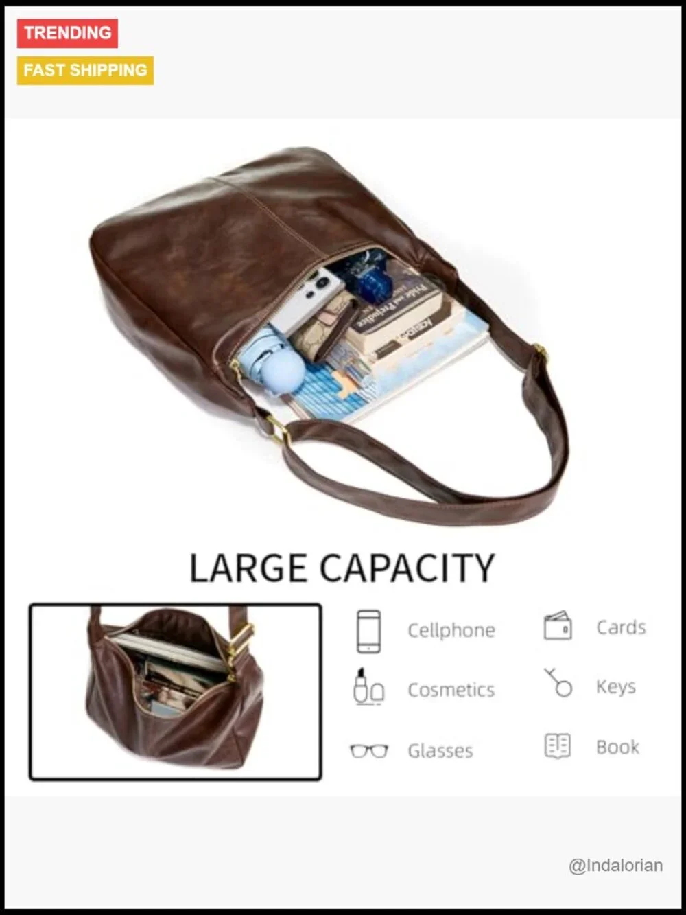 Hobo Bag Shoulder Handbag Slouchy Tote Crossbody Purse Faux Leather